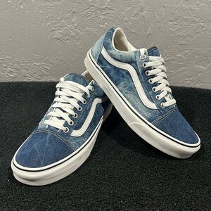 🔥🔥 VANS OLD SKOOL DENIM CANVAS "NAVY BLUE CHAMBRAY" Shoes Men Sz 8 / Women 9.5
